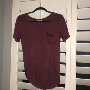a burgundy short sleeve shirt